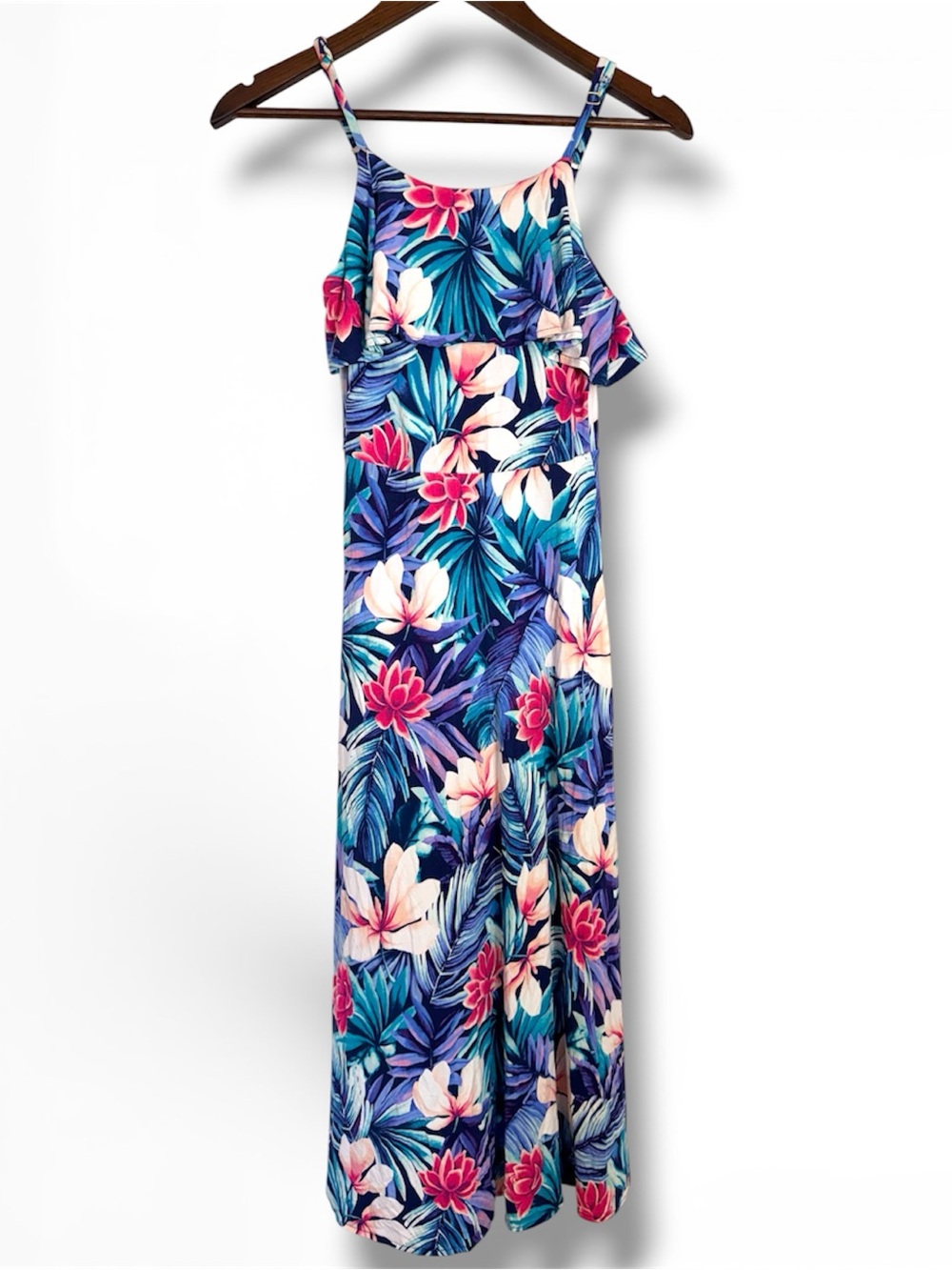Tori Richard Tropical Floral Spaghetti Strap Maxi Dress XS Soft Stretch Modal